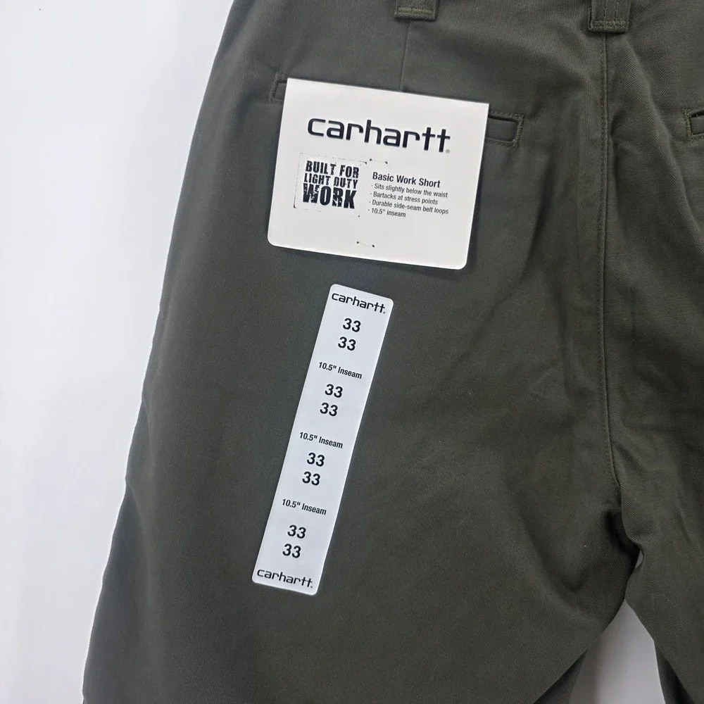 Carhartt Mens B359 MOS Size 33 Moss Green Basic Work Shorts Cotton 10.5 Inseam